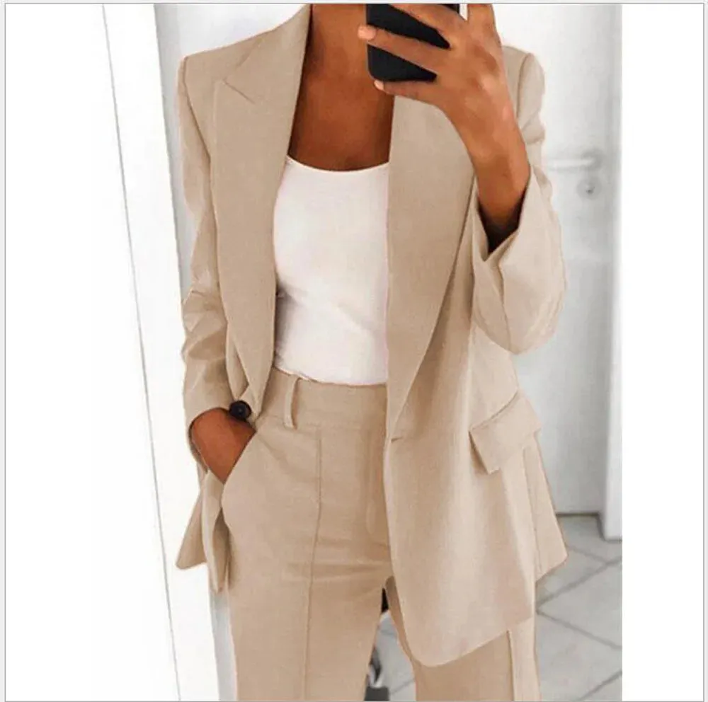 LVSANW Casual Long Sleeve Suit Coat Pants Set Office Lady Spring Autumn Solid Blouse Trouser Two Piece Set Women Outfit 2024 Tops