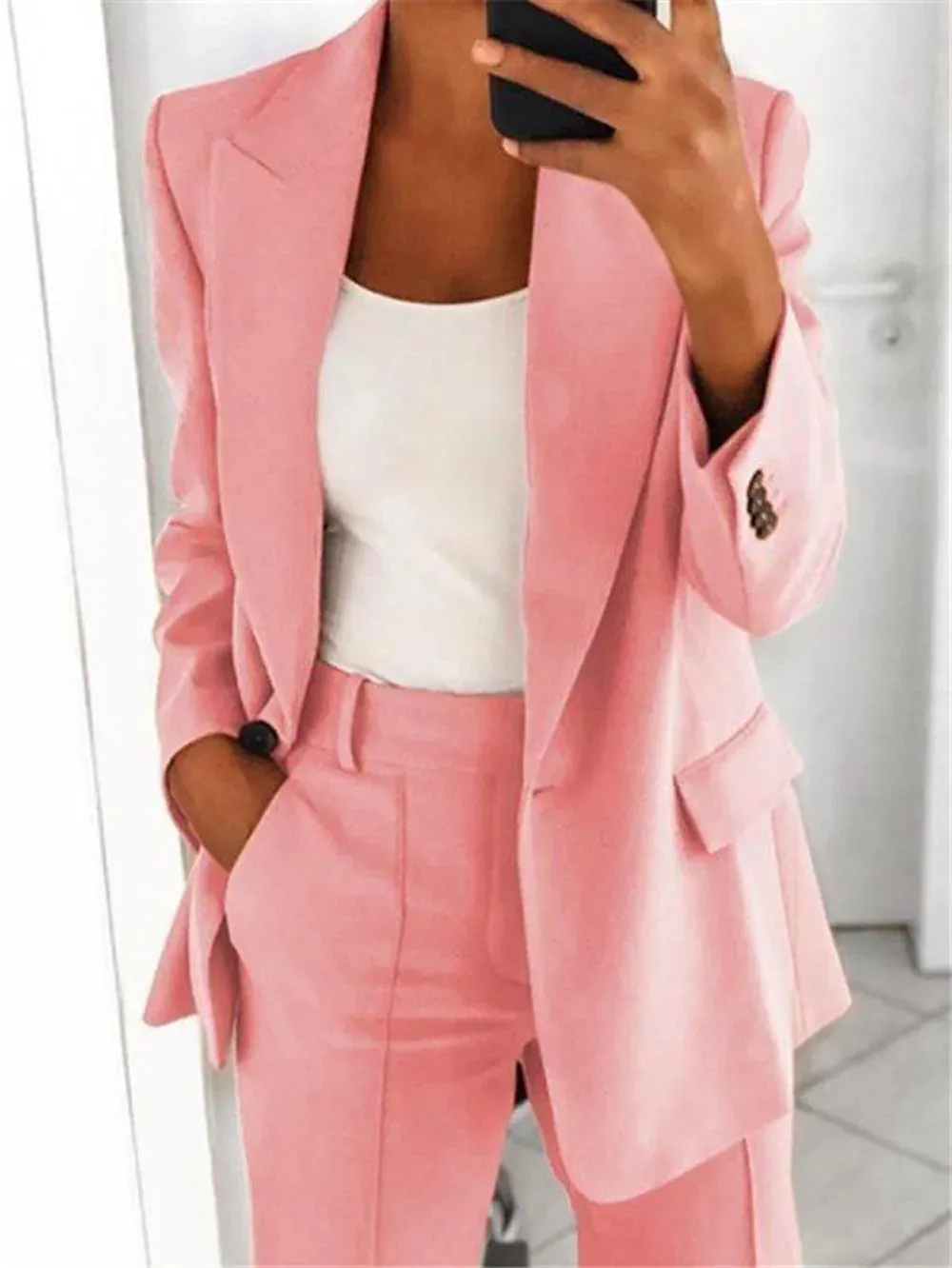 LVSANW Casual Long Sleeve Suit Coat Pants Set Office Lady Spring Autumn Solid Blouse Trouser Two Piece Set Women Outfit 2024 Tops