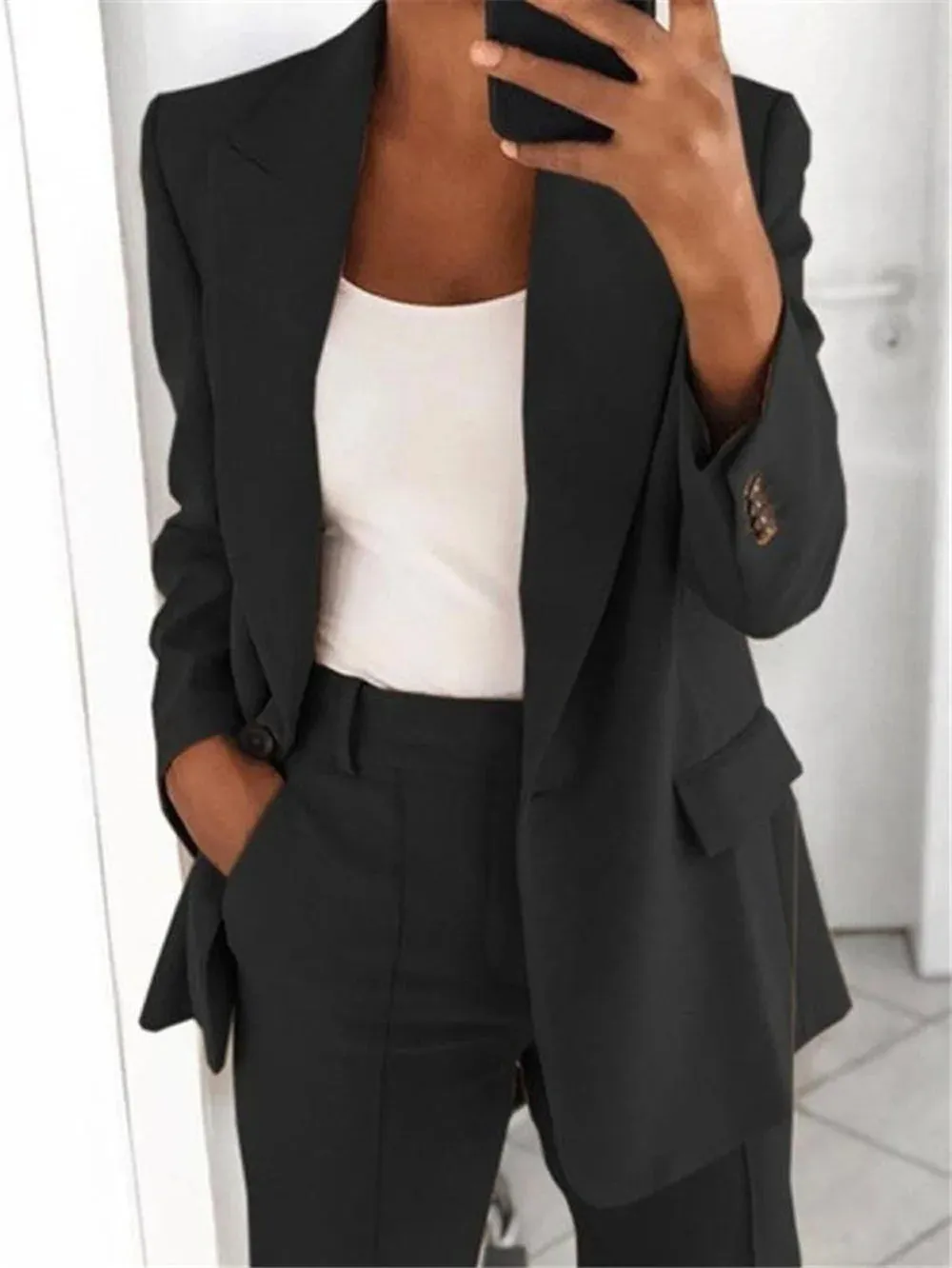 LVSANW Casual Long Sleeve Suit Coat Pants Set Office Lady Spring Autumn Solid Blouse Trouser Two Piece Set Women Outfit 2024 Tops