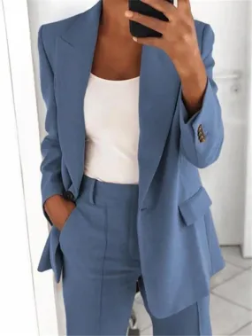 LVSANW Casual Long Sleeve Suit Coat Pants Set Office Lady Spring Autumn Solid Blouse Trouser Two Piece Set Women Outfit 2024 Tops