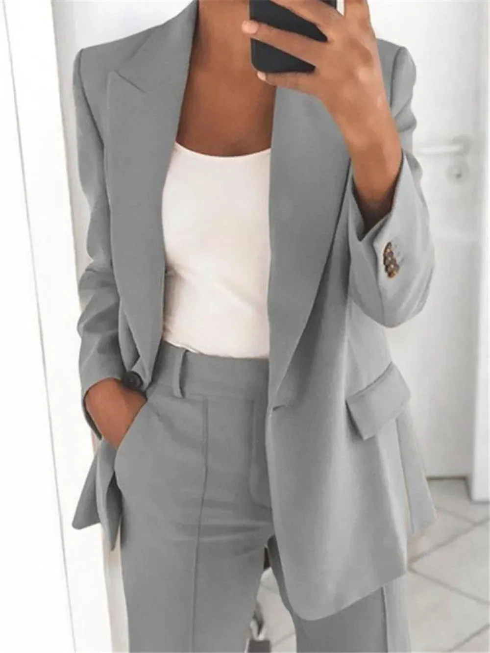 LVSANW Casual Long Sleeve Suit Coat Pants Set Office Lady Spring Autumn Solid Blouse Trouser Two Piece Set Women Outfit 2024 Tops