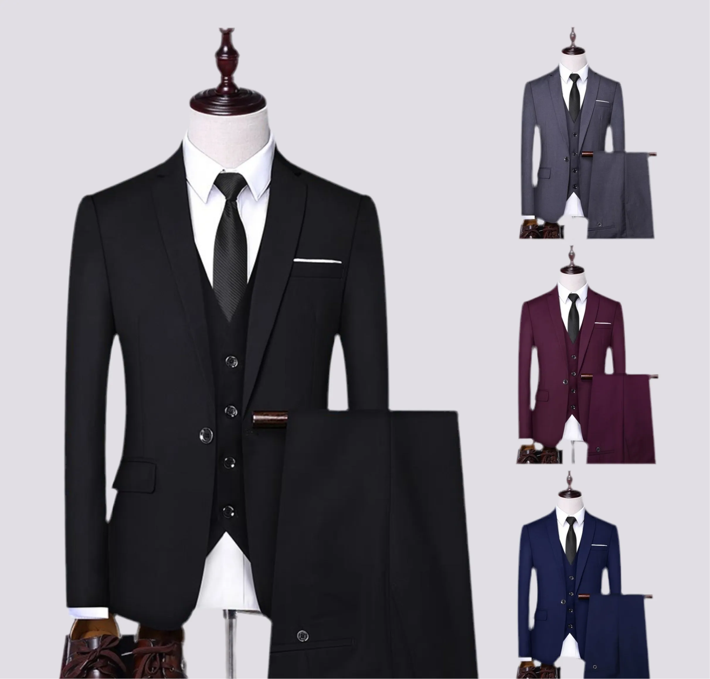 Men 3 Piece Slim Fit Luxe Quality Office Suit Wedding Formal Wear Dress Groom Business Jacket Waistcoat & Trouser Set Suit | AD3006