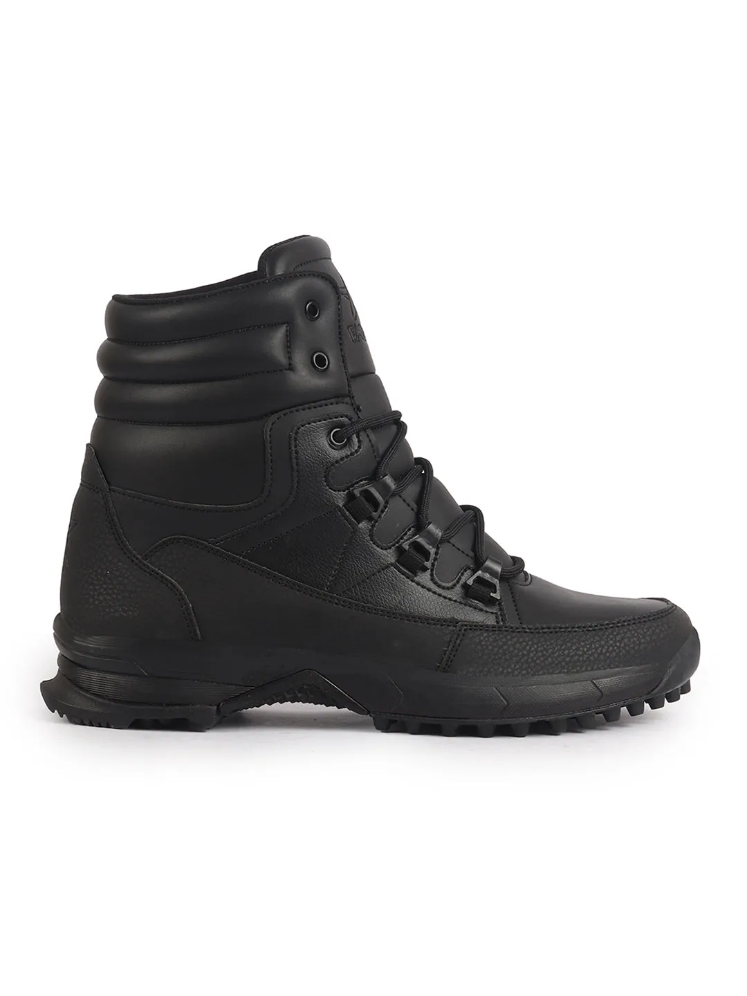 Men Black High Top 3-Eye Lace Up High Ankle Winter Biker Boots|Trekking Boots|Hiking Boots|Basketball Shoes|Good Sole Grip Traction