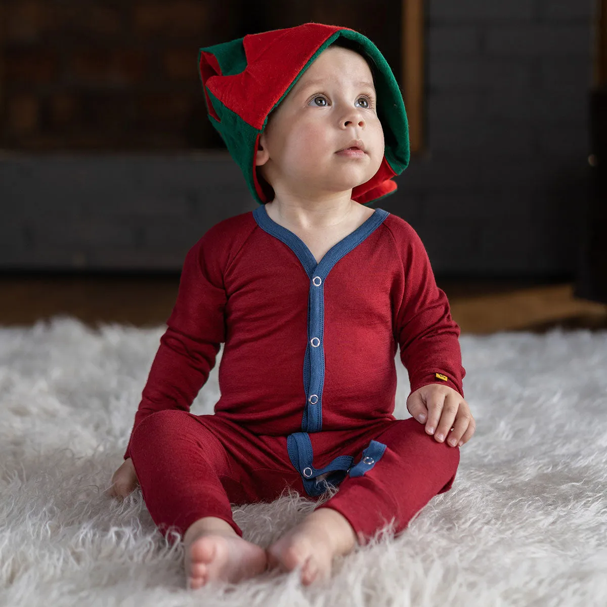 MENIQUE 100% Merino Wool Kids Romper Royal Cherry