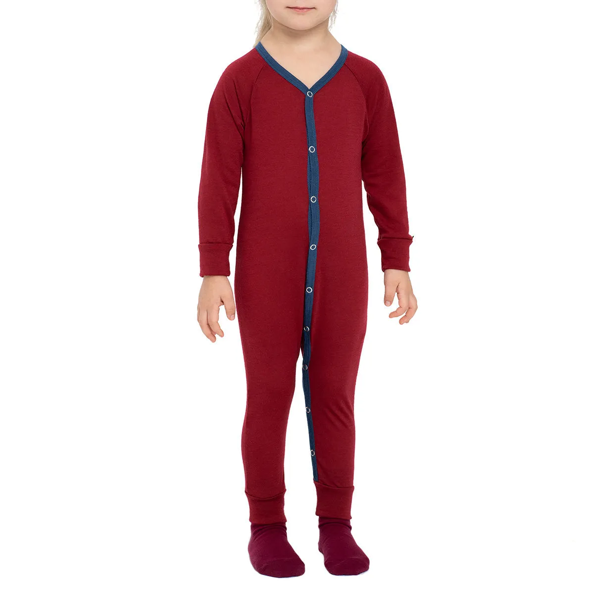 MENIQUE 100% Merino Wool Kids Romper Royal Cherry