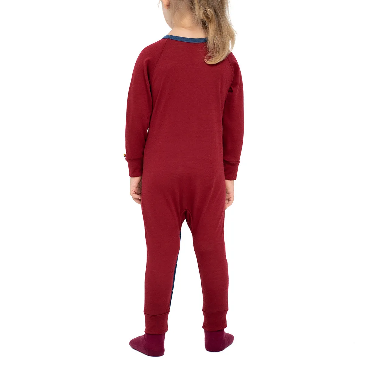 MENIQUE 100% Merino Wool Kids Romper Royal Cherry