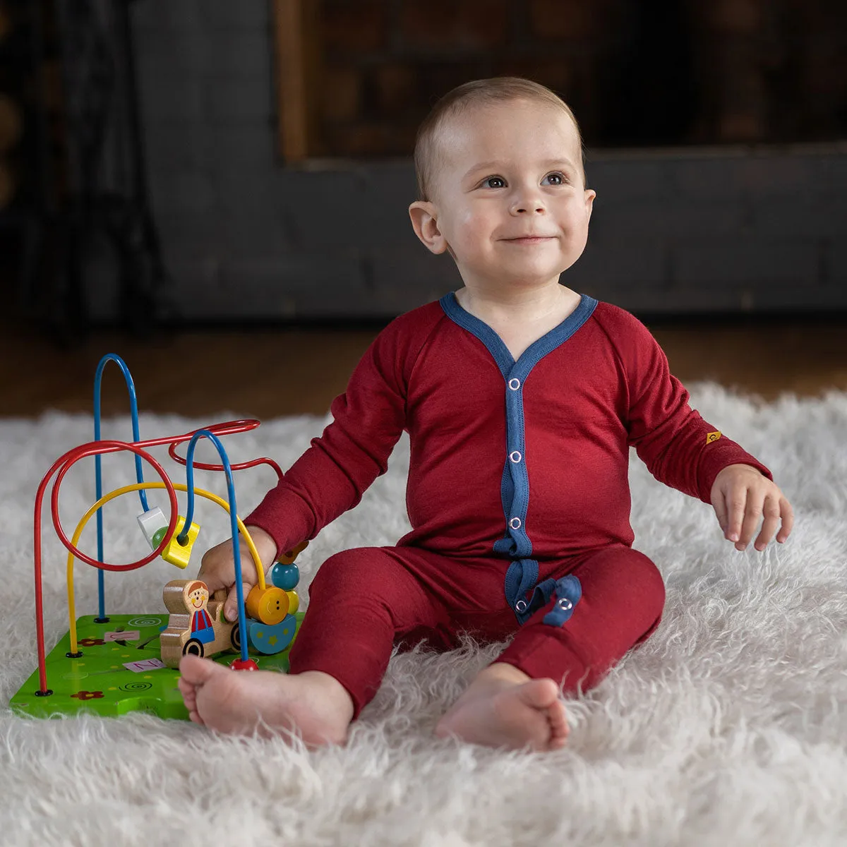 MENIQUE 100% Merino Wool Kids Romper Royal Cherry