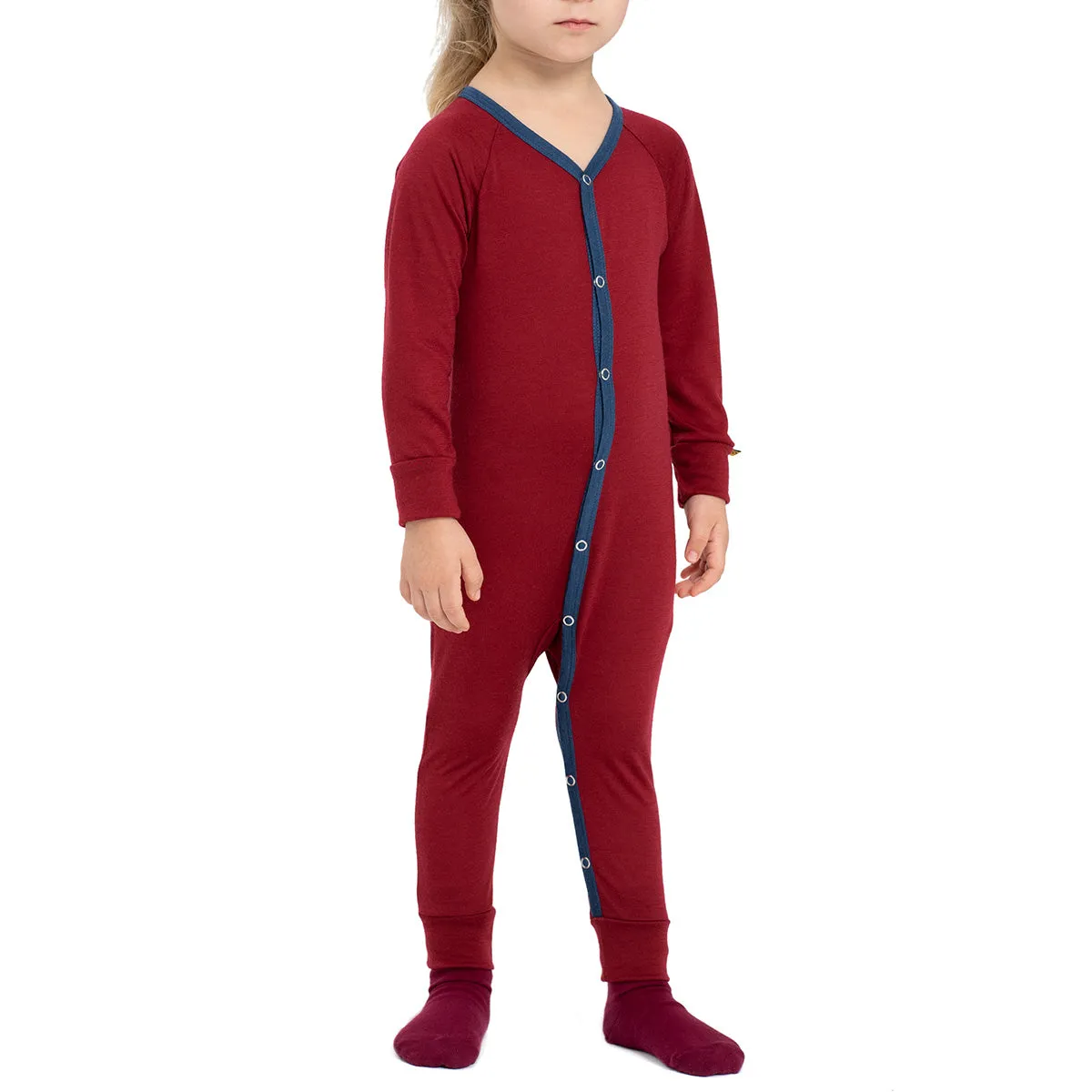 MENIQUE 100% Merino Wool Kids Romper Royal Cherry