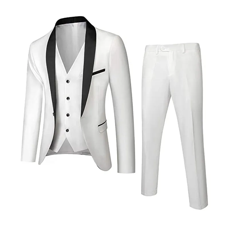 Mens 3-Pieces Suit Shawl Lapel One Button Tuxedo Smart Fit Set | 1988