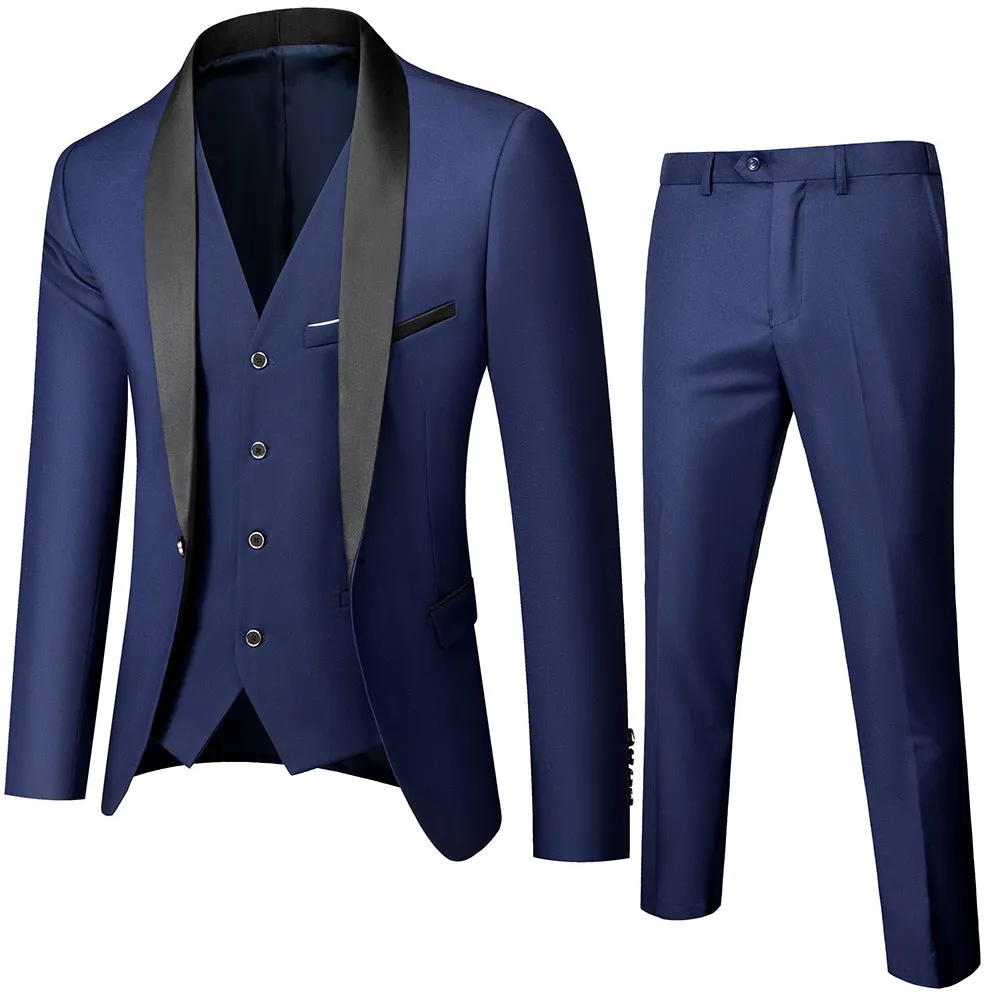 Mens 3-Pieces Suit Shawl Lapel One Button Tuxedo Smart Fit Set | 1988