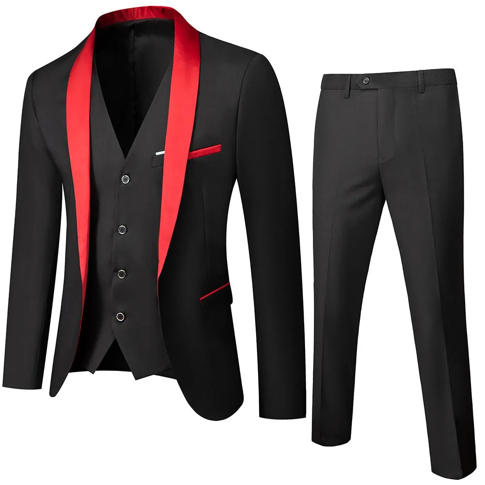 Mens 3-Pieces Suit Shawl Lapel One Button Tuxedo Smart Fit Set | 1988