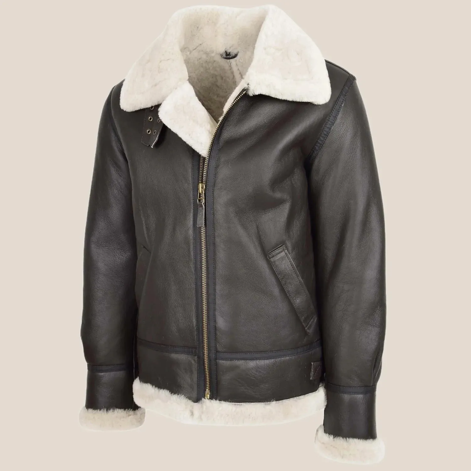 Men's Classic Dark Brown B3 Sheepskin Leather Jacket