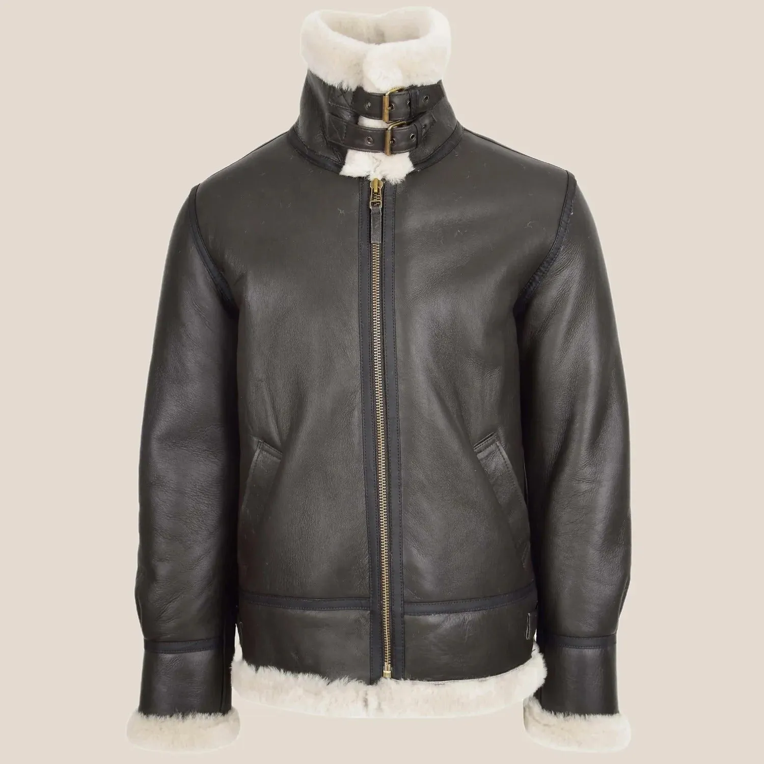 Men's Classic Dark Brown B3 Sheepskin Leather Jacket