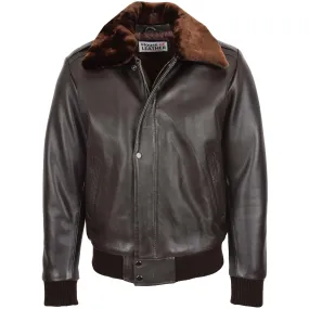 Mens Leather Bomber Pilot Jacket Removable Collar Leroy Brown