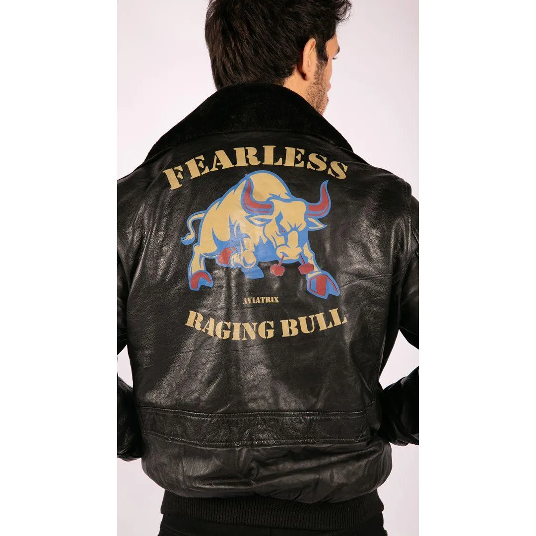 Mens Real Leather Bomber Jacket Aviator Fur Collar Pilot Raging Bull