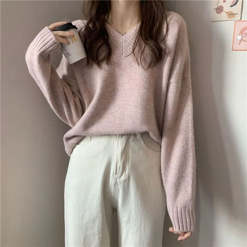 METAVERSMALL New Korean version V-neck pure desire wind premium primer sweater New cold-proof gentle sweet loose Taoyou knitted sweater