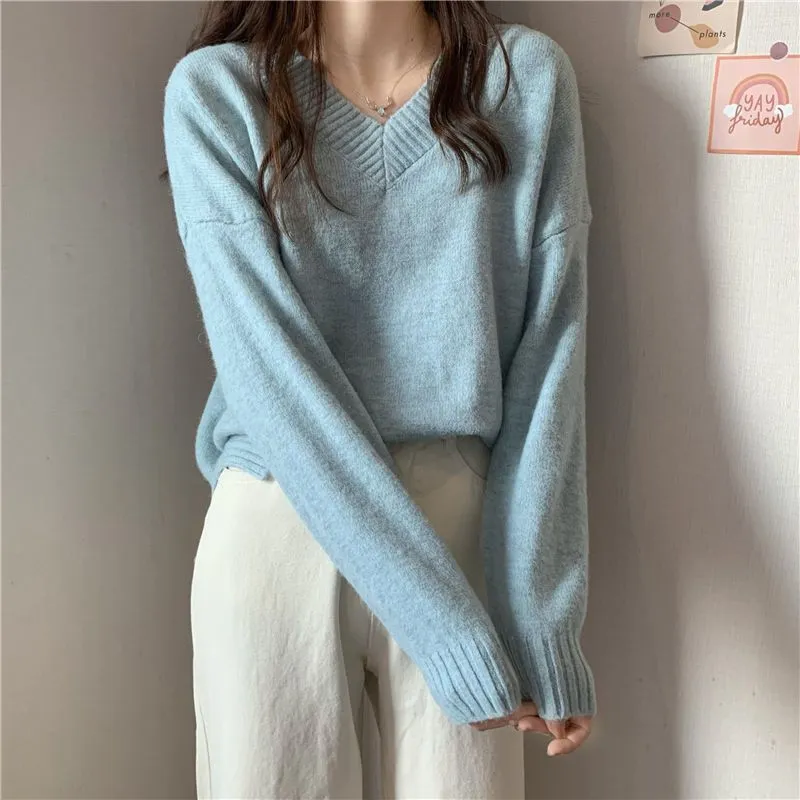 METAVERSMALL New Korean version V-neck pure desire wind premium primer sweater New cold-proof gentle sweet loose Taoyou knitted sweater