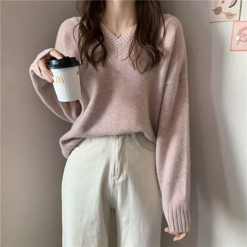 METAVERSMALL New Korean version V-neck pure desire wind premium primer sweater New cold-proof gentle sweet loose Taoyou knitted sweater