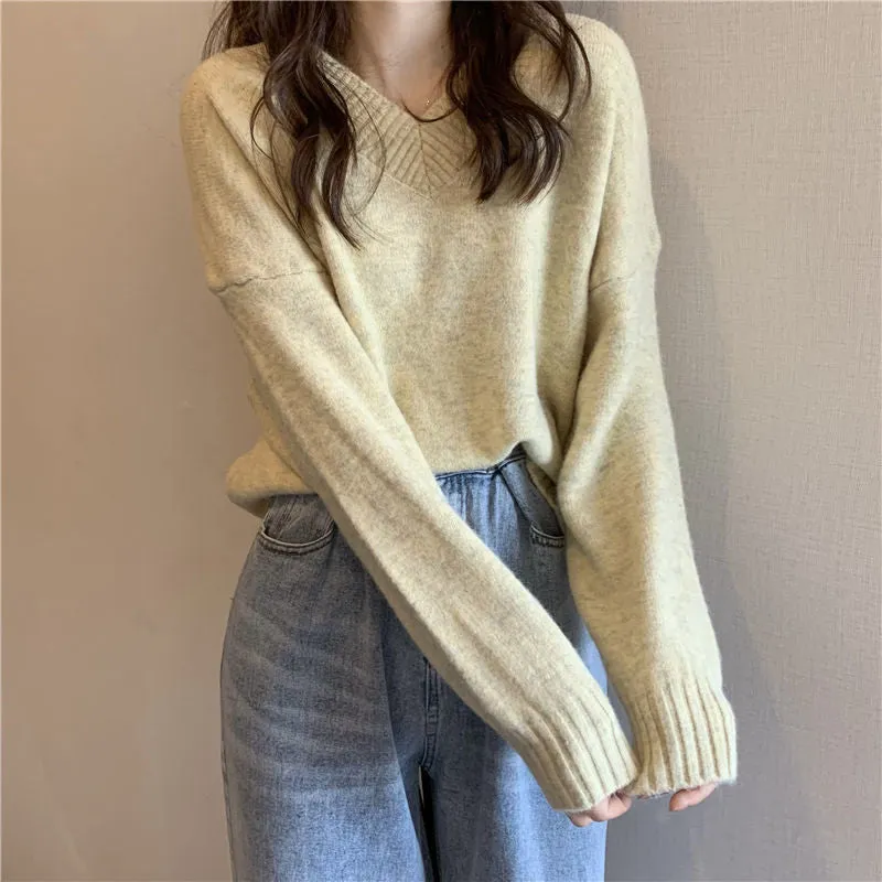 METAVERSMALL New Korean version V-neck pure desire wind premium primer sweater New cold-proof gentle sweet loose Taoyou knitted sweater