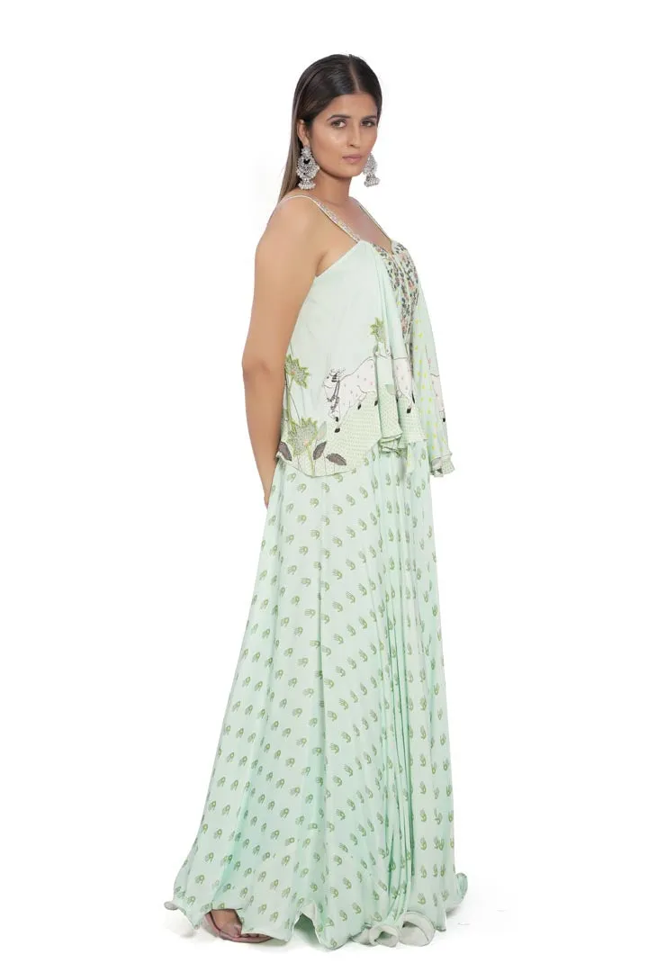 Mint Green Printed Palazzo Pant Set