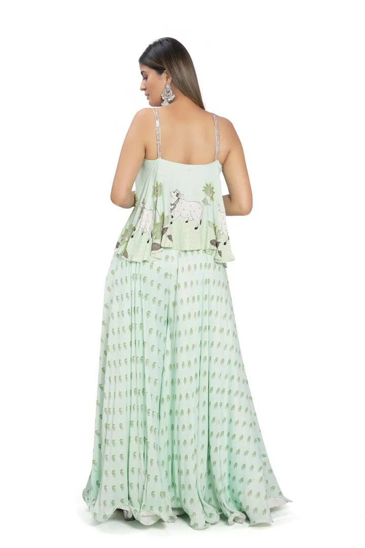 Mint Green Printed Palazzo Pant Set