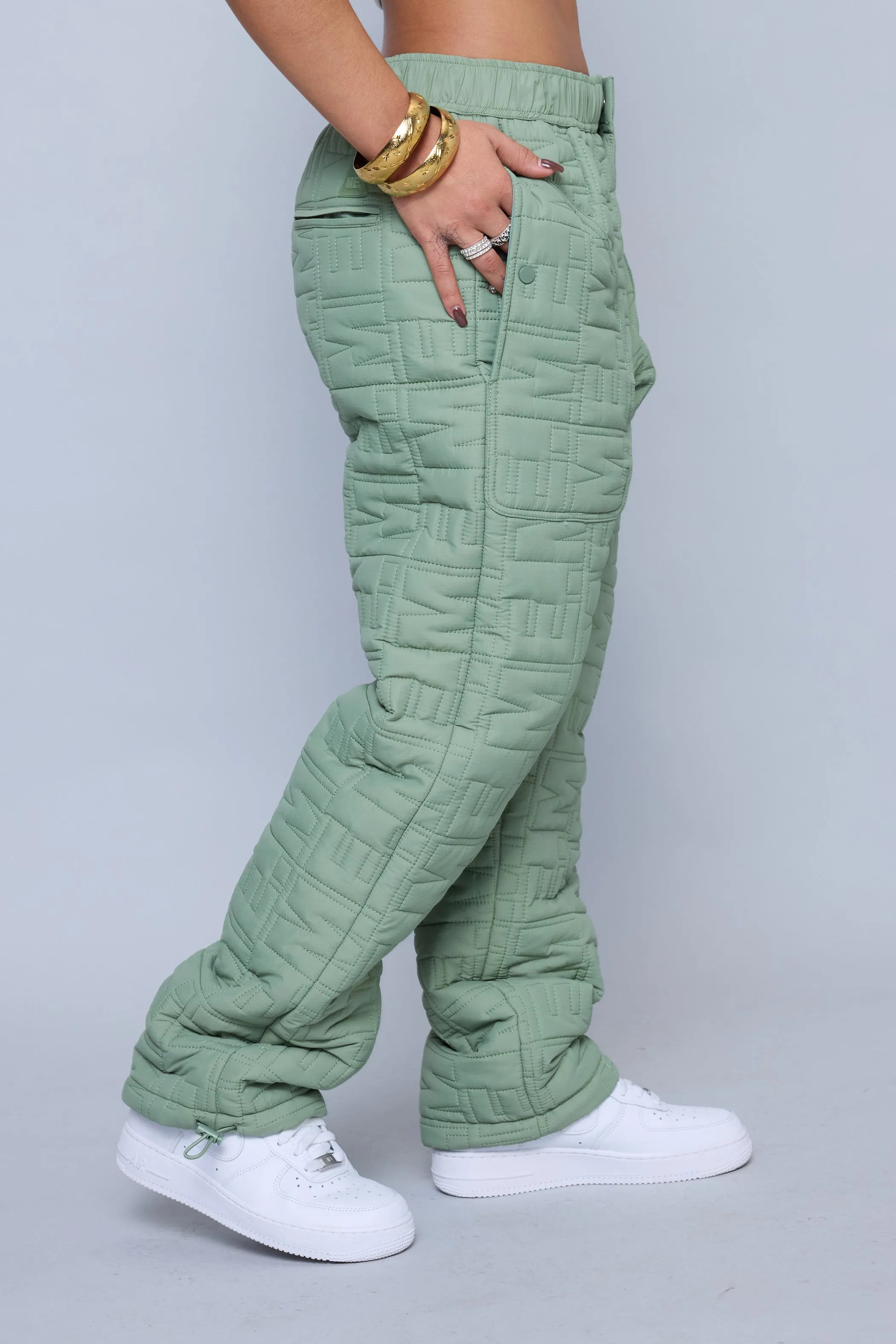 Monogram Quilted Puff Tech Pant - Sage