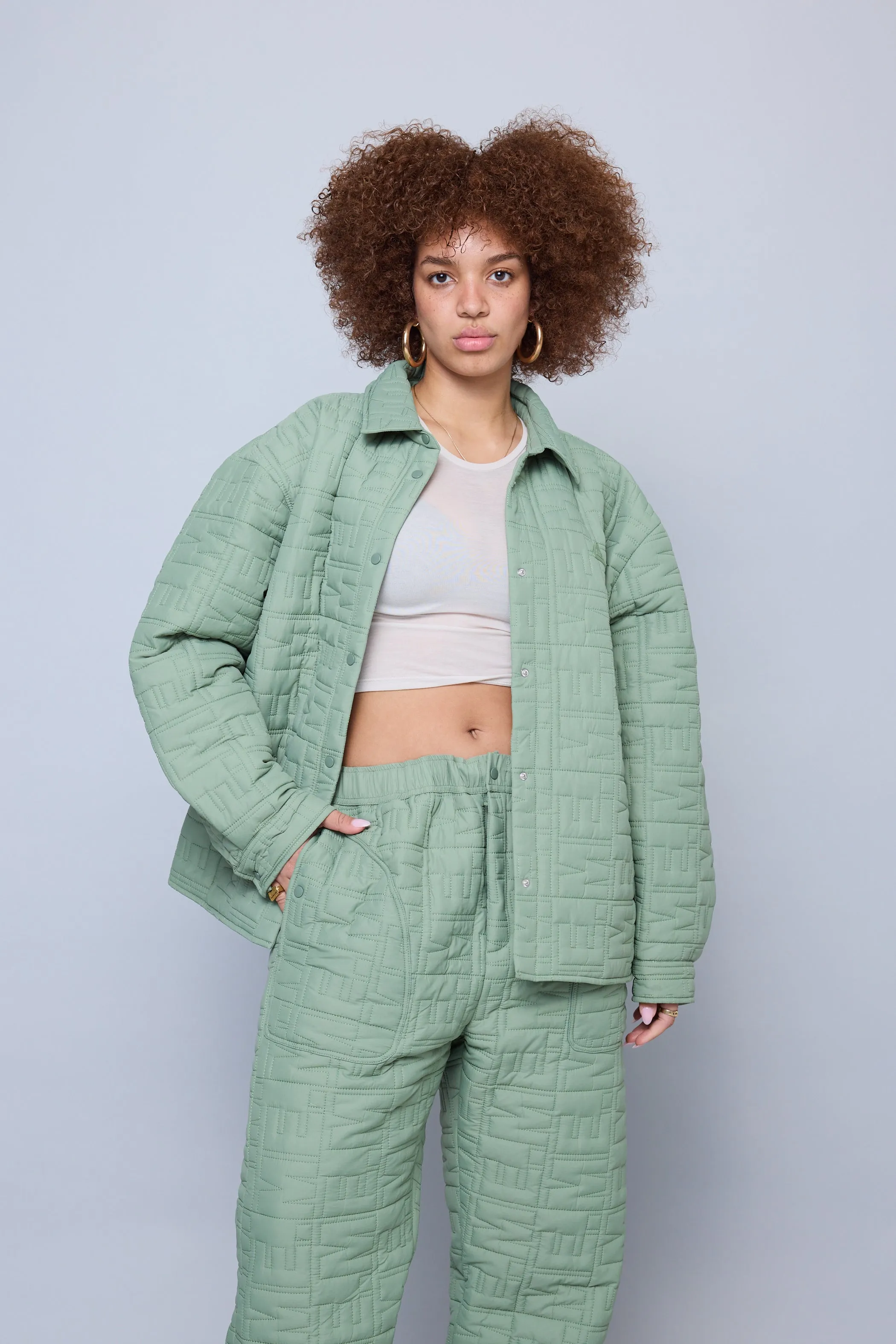 Monogram Quilted Puff Tech Pant - Sage