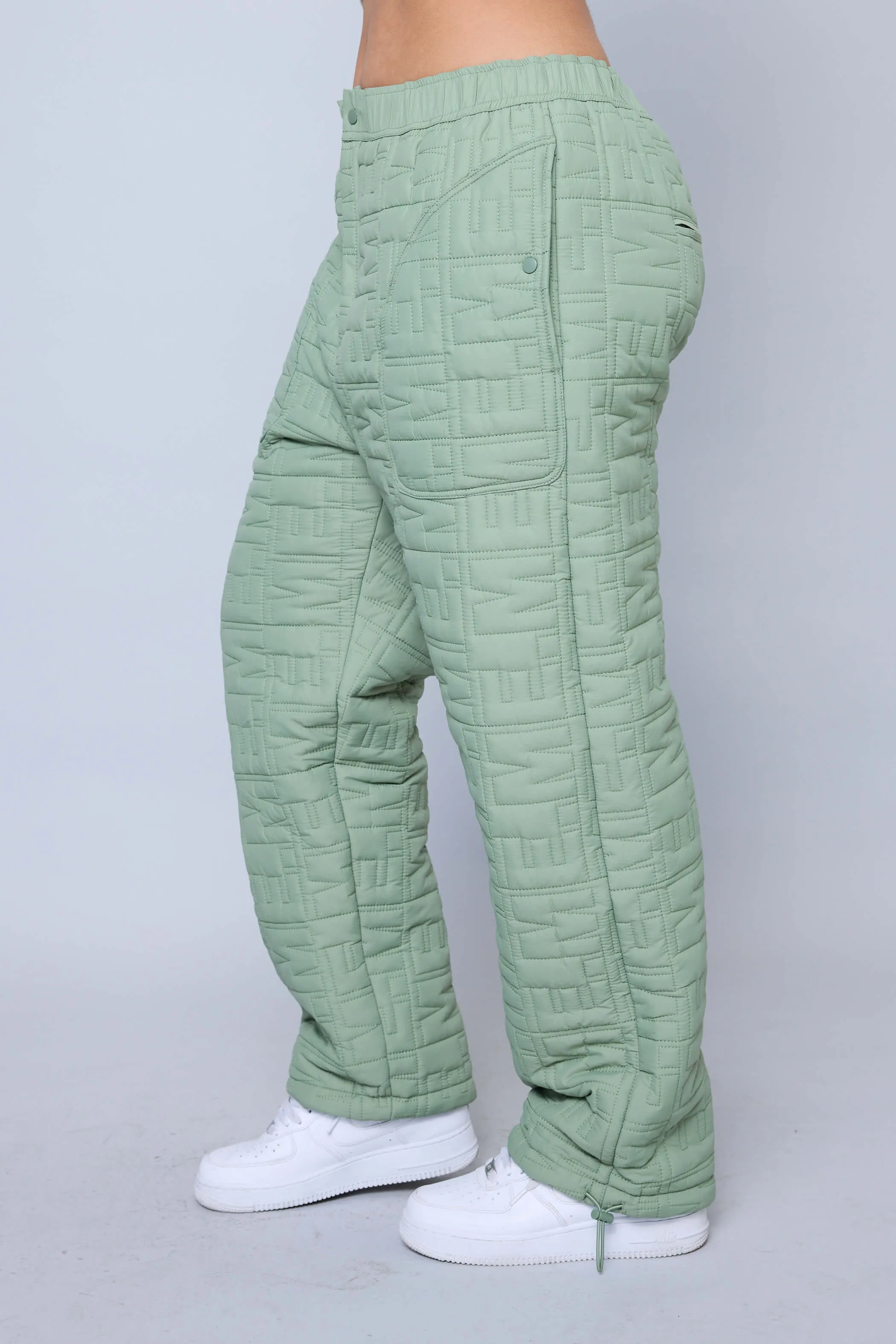 Monogram Quilted Puff Tech Pant - Sage