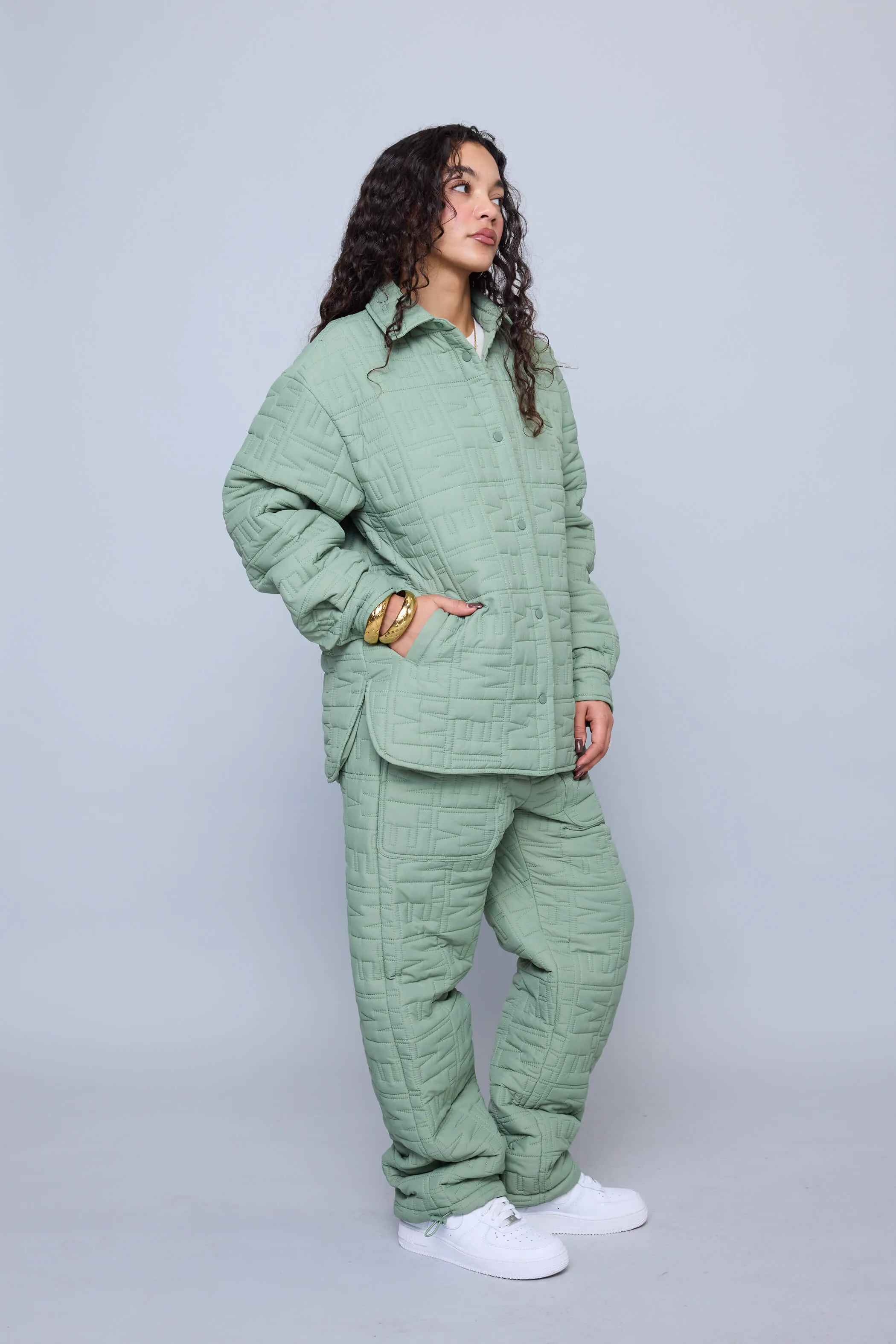 Monogram Quilted Puff Tech Pant - Sage