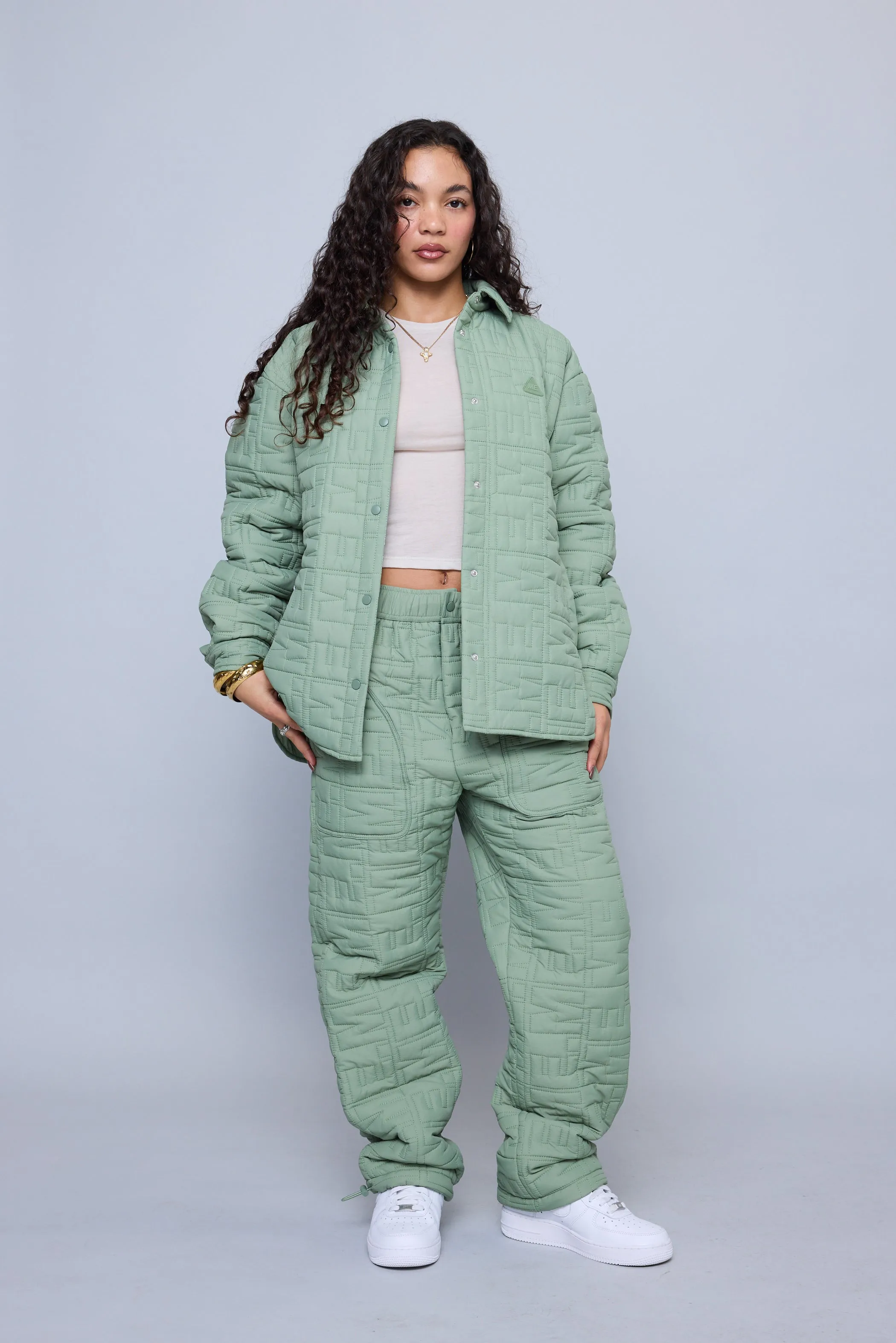 Monogram Quilted Puff Tech Pant - Sage