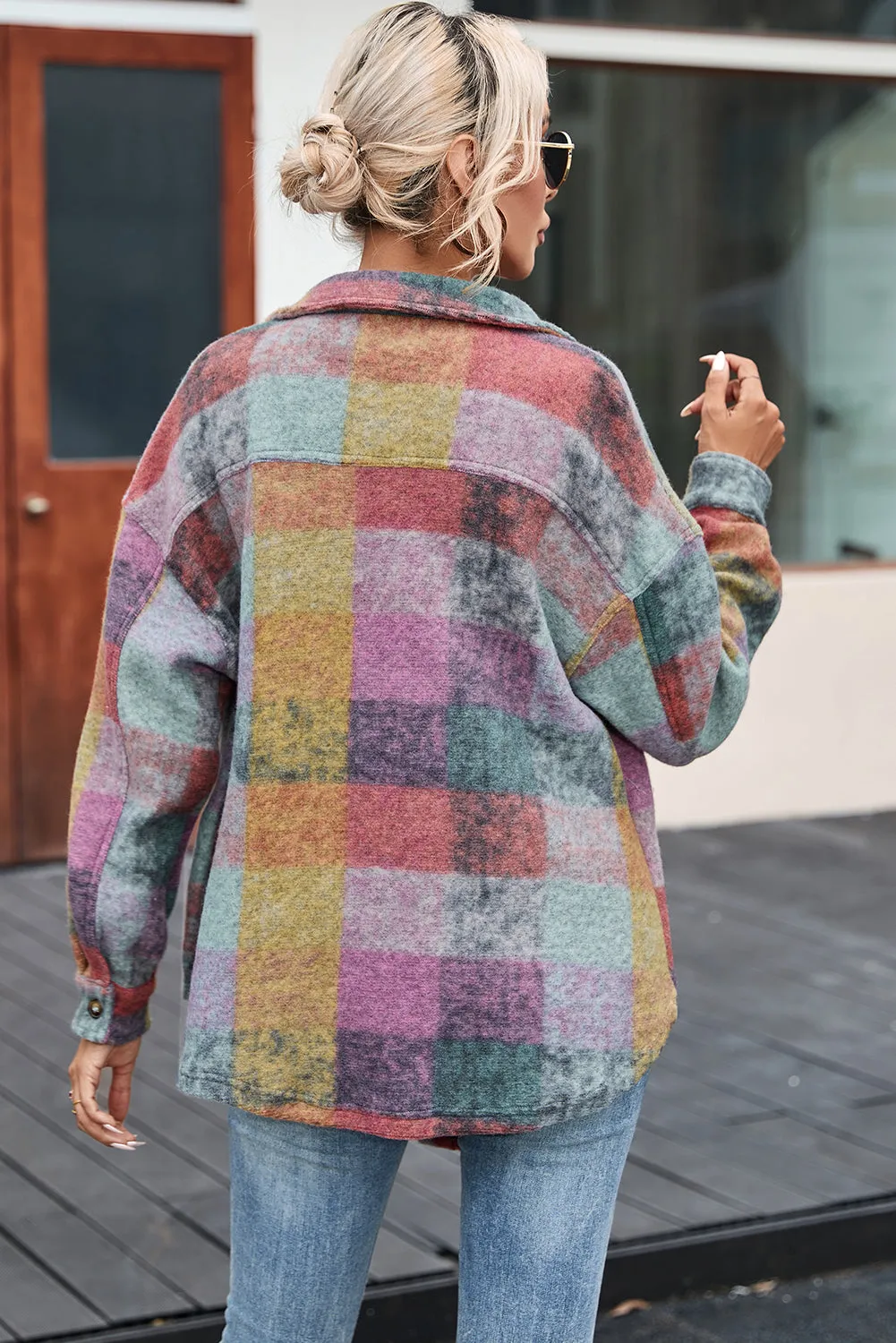 Multicolor Brushed Plaid Pocketed Oversize Shacket