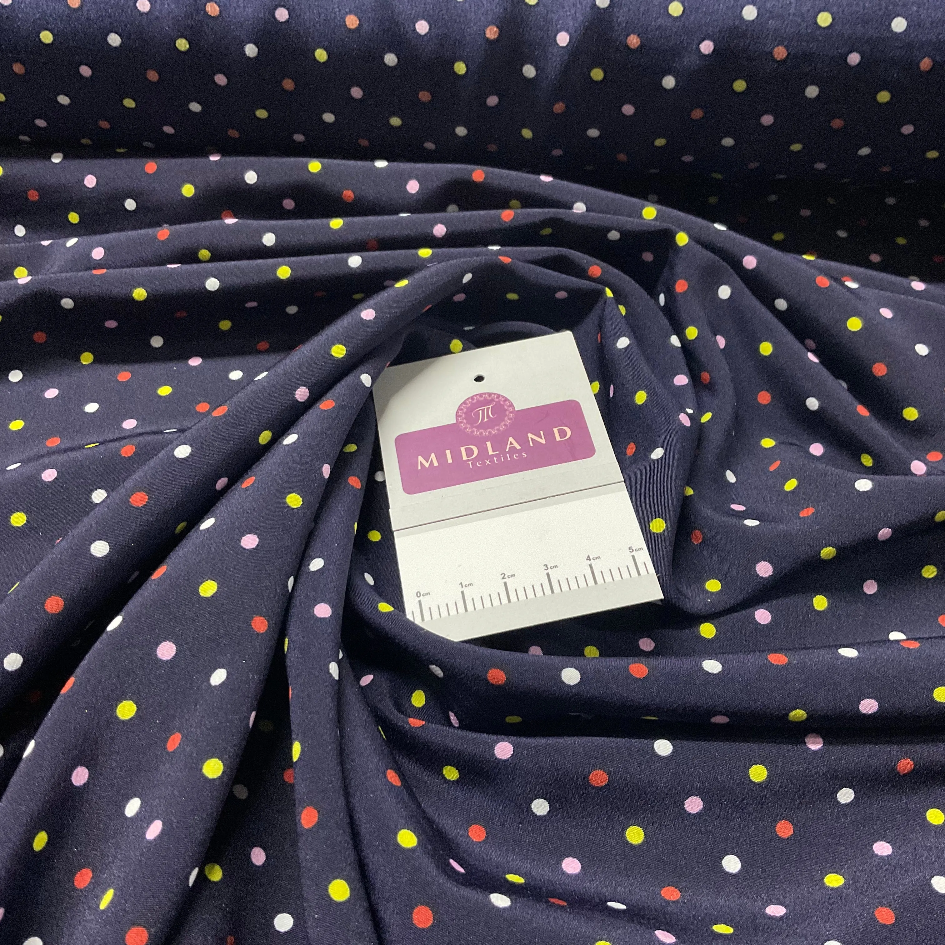 Navy Koshibo Crepe De Chine Polka 4mm dot spot Printed Dress fabric 150 cm M1400-38