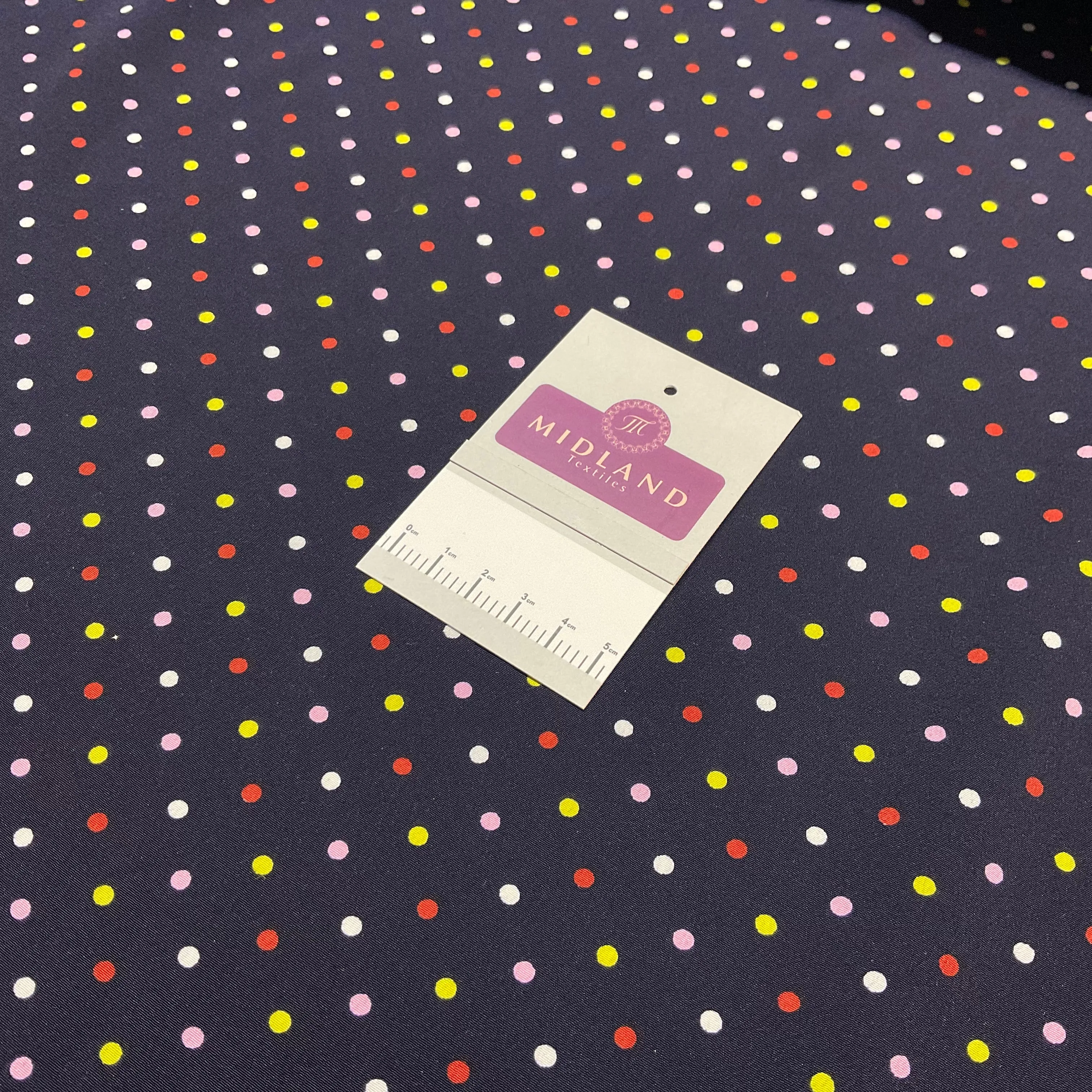 Navy Koshibo Crepe De Chine Polka 4mm dot spot Printed Dress fabric 150 cm M1400-38