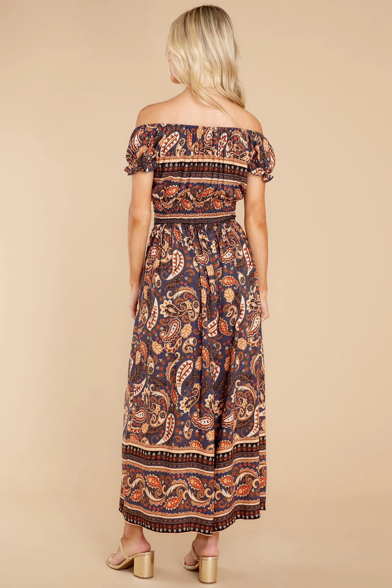 Nostalgic Vibes Indigo And Rust Print Jumpsuit