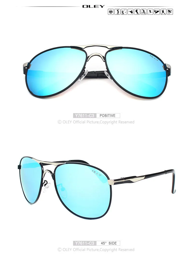 Oley Brand Men's Polarized Driving Sunglasses Women Pilot Blue Coating Y7611