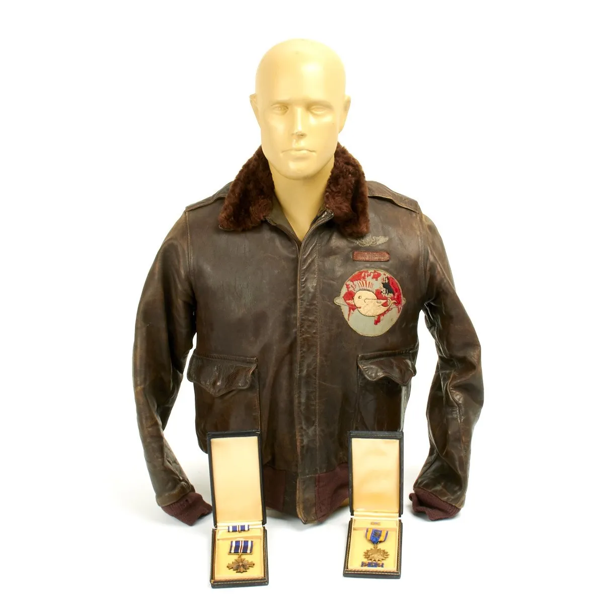 Original U.S. WWII B-24 Liberator Duration Baby Named Leather A-2 Jacket with Medal Grouping