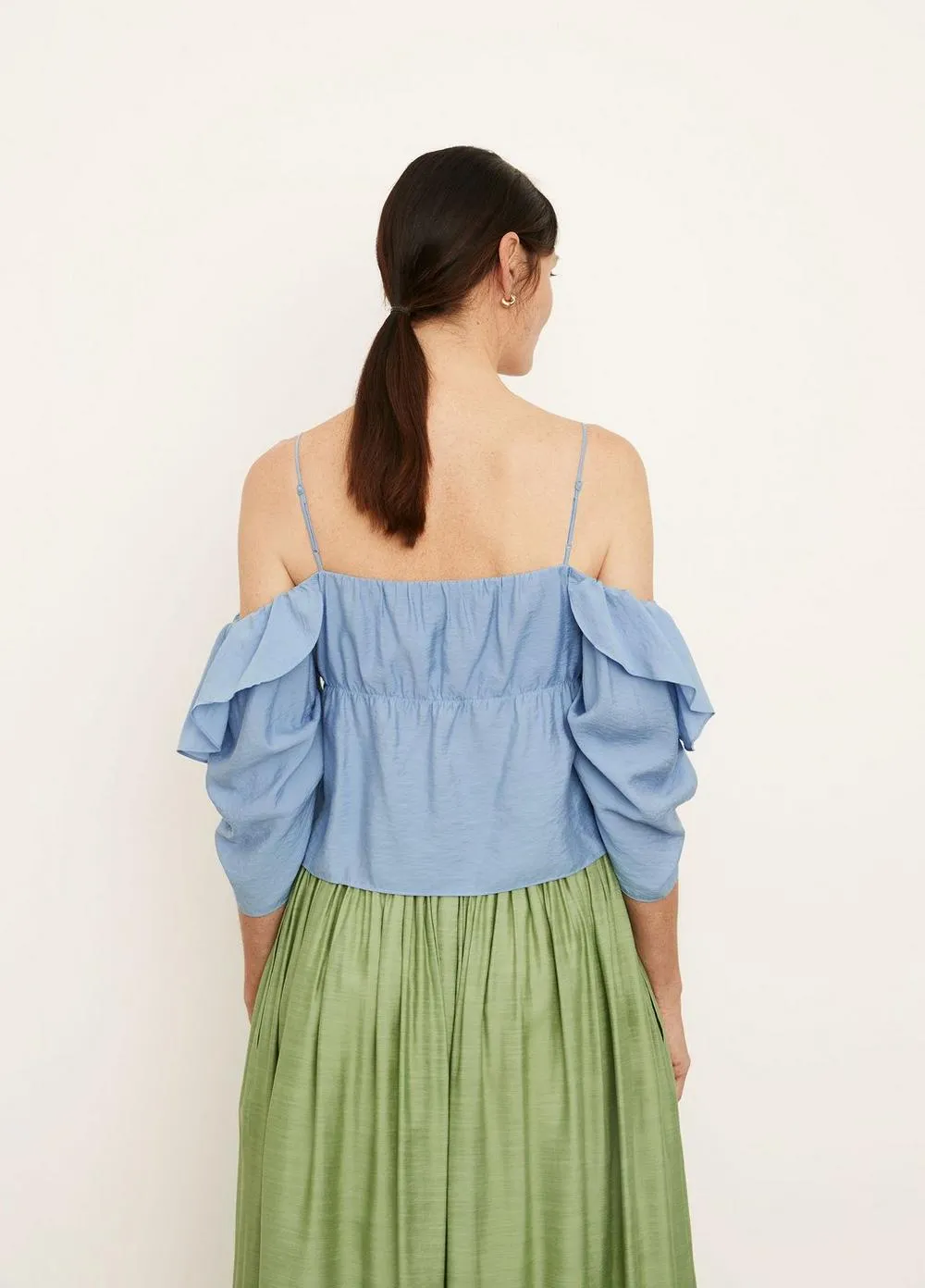 Paneled Long Sleeve Blouse in Vista Blue