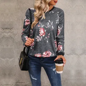 PEOPLETERRITORY  autumn women's pullover sweater printed casual top New new long-sleeved crew neck T-shirt