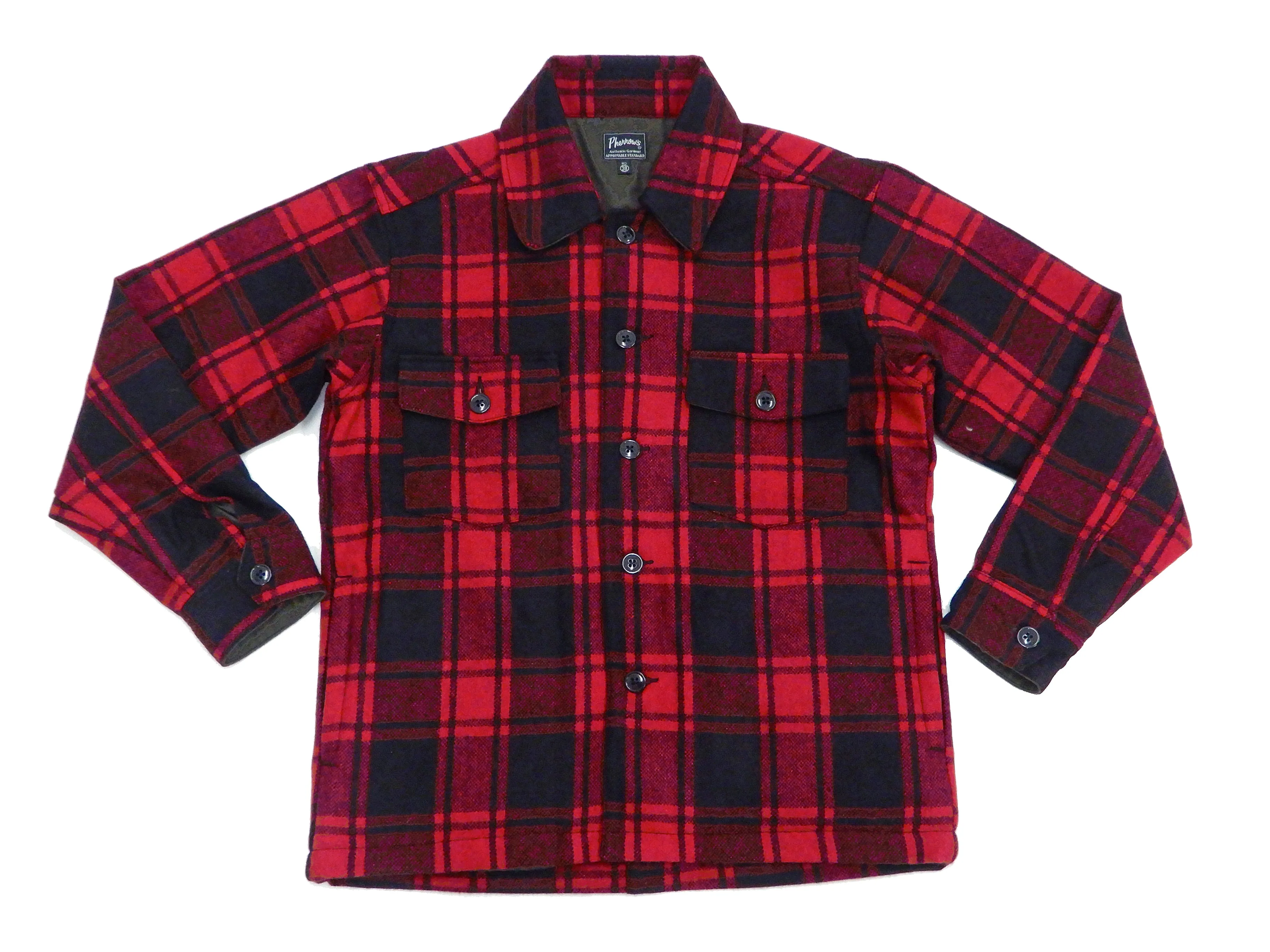 Pherrow's Wool Plaid Shirt Jacket Men's Shacket with Lightweight Lining Pherrows 21W-PCSJ2 Red/Black