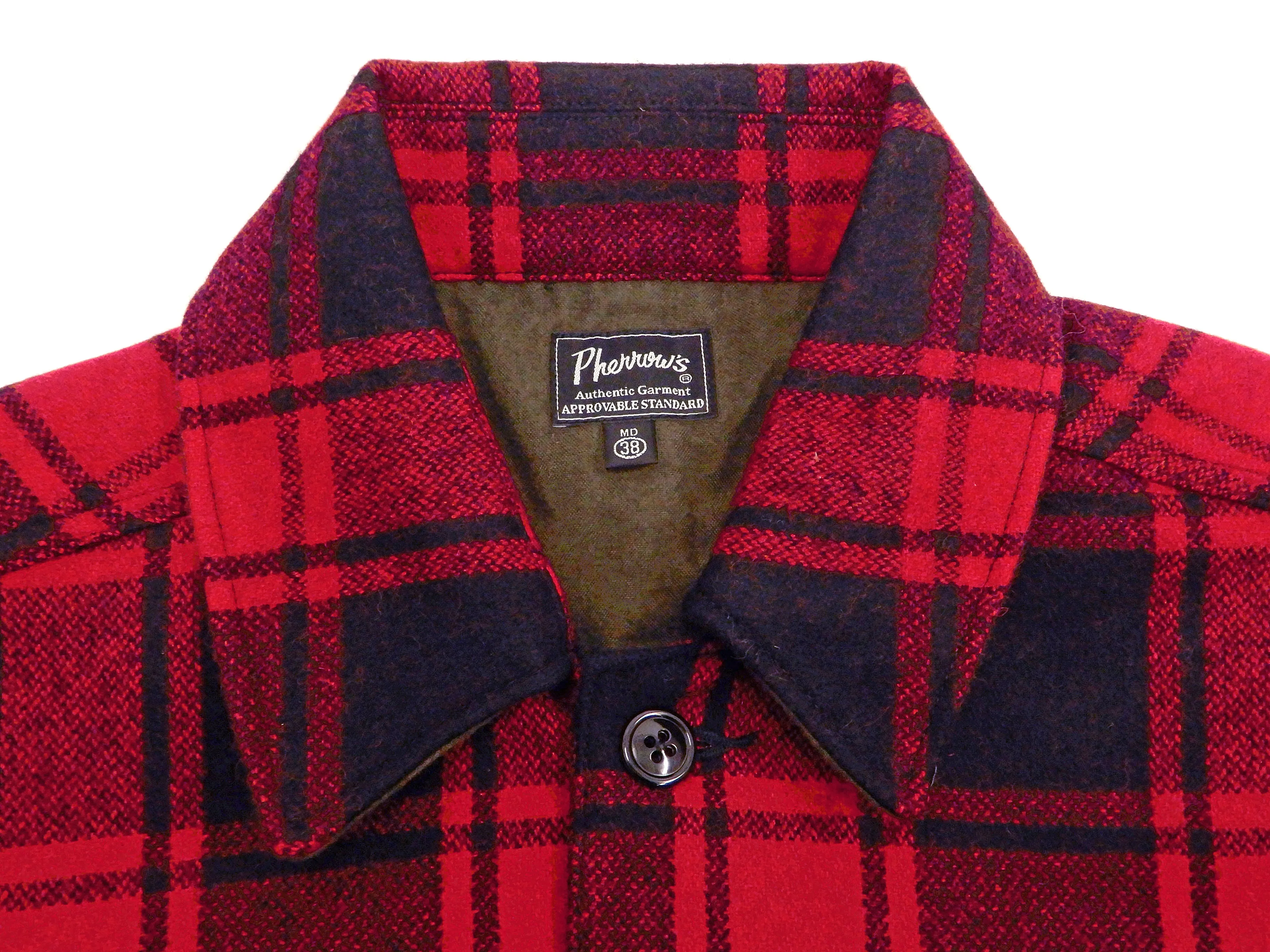 Pherrow's Wool Plaid Shirt Jacket Men's Shacket with Lightweight Lining Pherrows 21W-PCSJ2 Red/Black