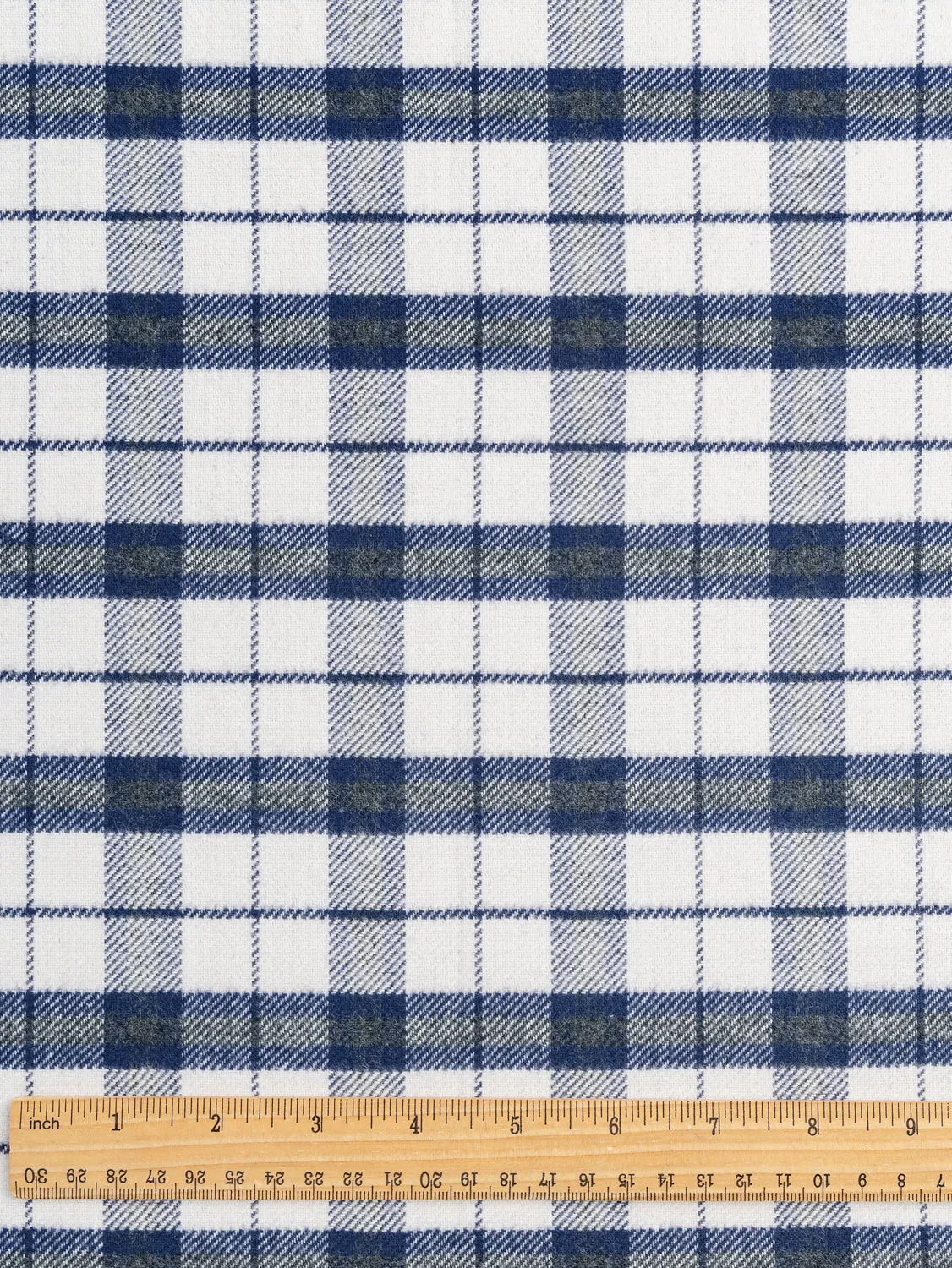 Plaid Check Brushed Cotton - White   Blue - Swatch