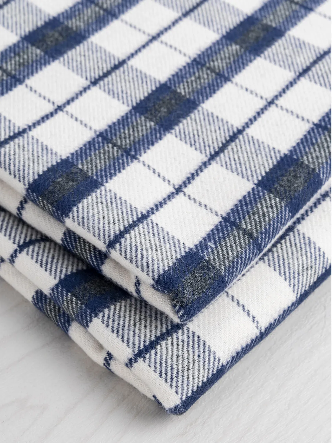 Plaid Check Brushed Cotton - White   Blue - Swatch