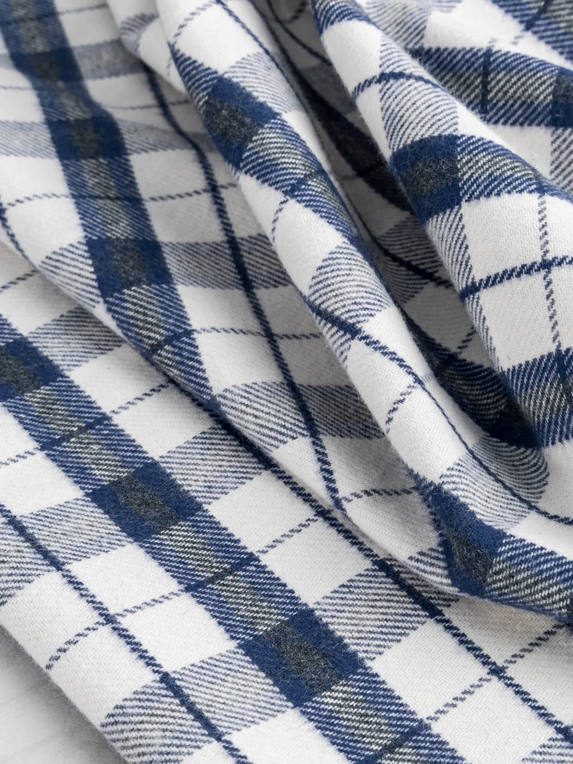 Plaid Check Brushed Cotton - White   Blue - Swatch