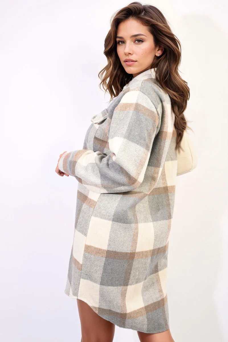 Plaid Print Long Sleeve Button Down Shacket