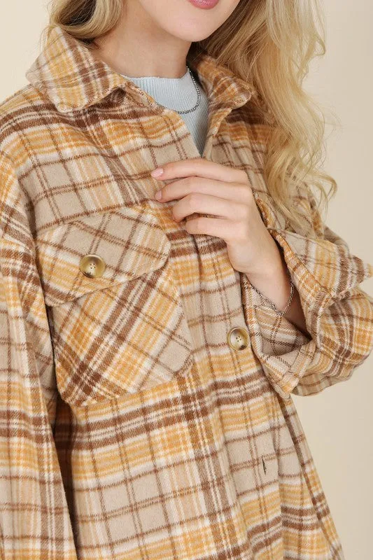 Plaid shacket with pockets