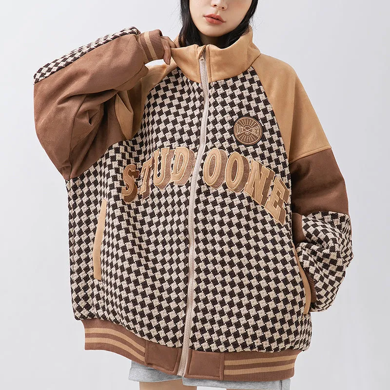 PopFlying Suede Winter Coat Braided Plaid