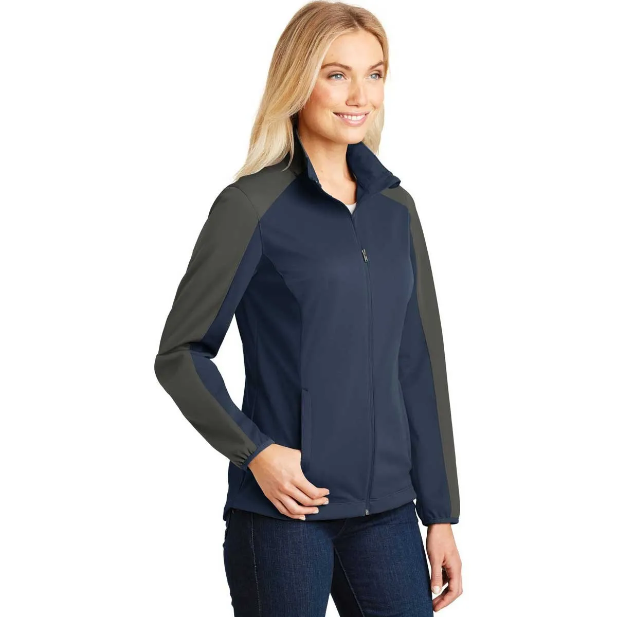 Port Authority Women's Dress Blue Navy/Grey Steel Active Colorblock Soft Shell Jacket