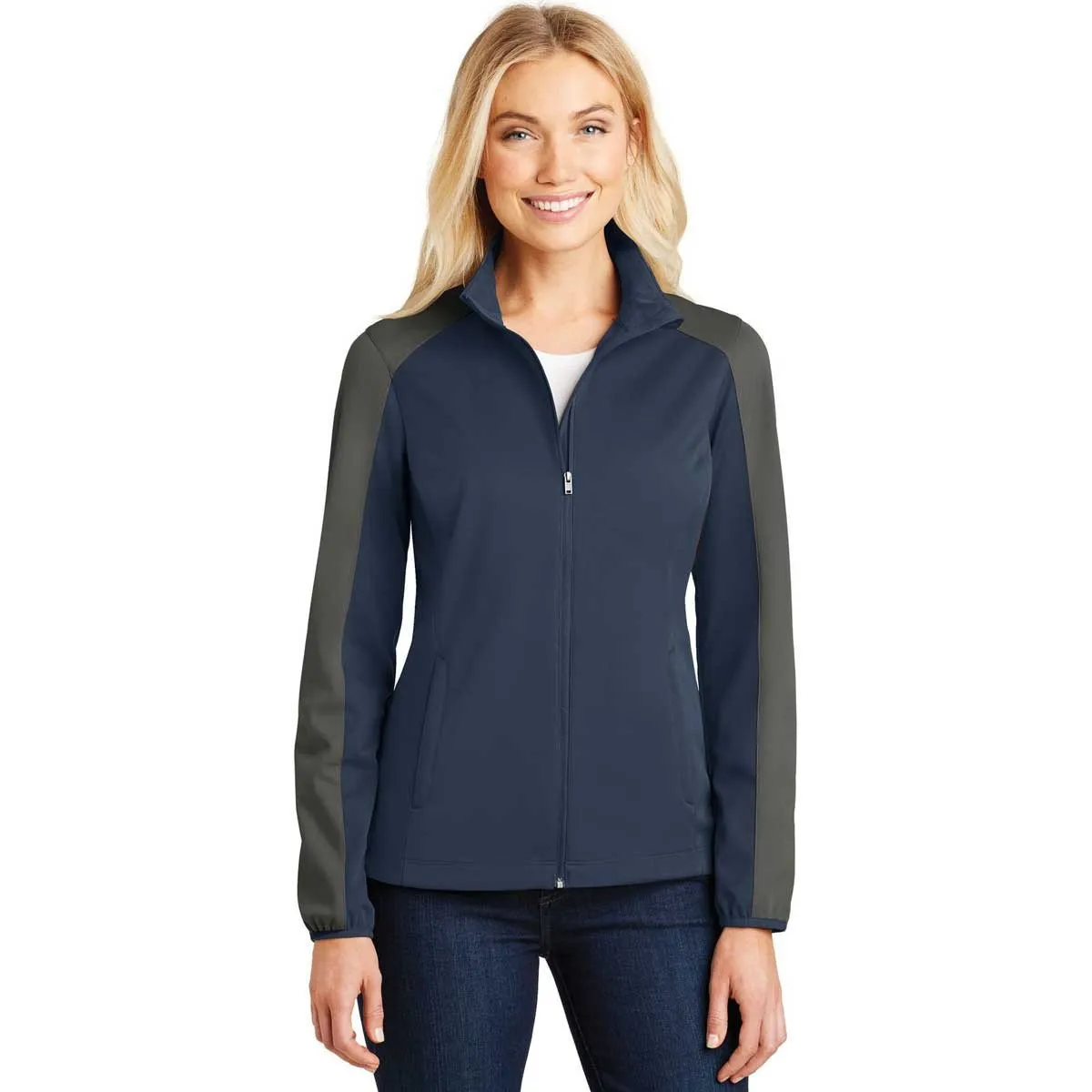 Port Authority Women's Dress Blue Navy/Grey Steel Active Colorblock Soft Shell Jacket