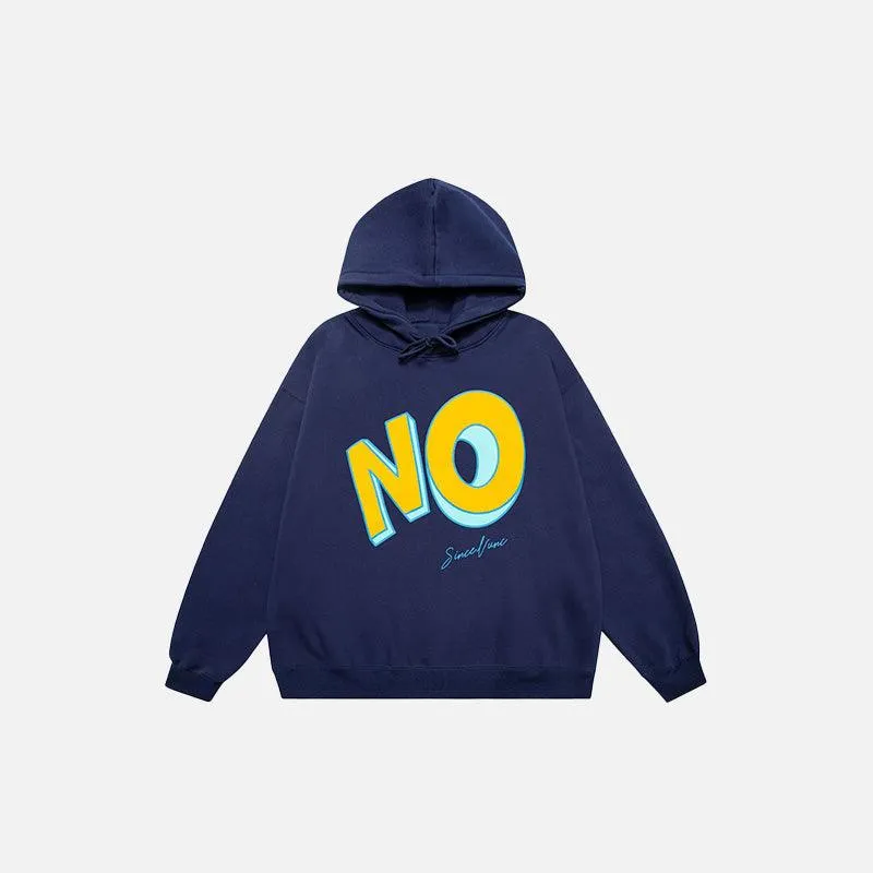 "No" Letter Print Loose Hoodie