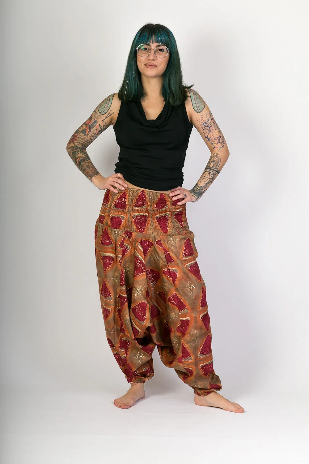 Red Print Cotton Harem Yoga Jumpsuit Pants